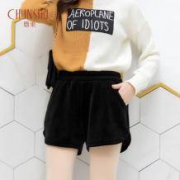 唇束 黑色灯芯绒短裤 S-XL