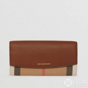 国内官网￥3900，镇店之宝 意大利产 Buberry 巴宝莉 House 格纹拼皮革长款钱夹39753291