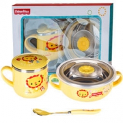 Fisher Price 费雪 宝宝辅食餐具套装（儿童不锈钢水杯+双耳碗+PP勺子） 明亮黄色*2件