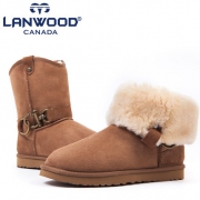 Lanwood 澳洲羊皮毛一体 金属皮带中筒情侣雪地靴 多色