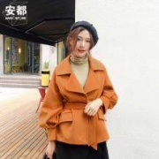 安都 小个子灯笼袖系带呢子大衣