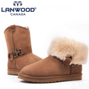 加拿大Lanwood 澳洲羊皮毛一体 金属皮带中筒情侣雪地靴 多色