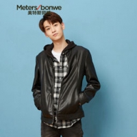 Meters Bonwe 美特斯邦威 男立领PU茄克 734136 影黑 *3件 399.8元包邮（合133.27元/件）