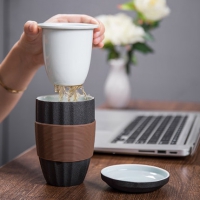 宝臣氏 陶瓷过滤带盖茶水分离杯 3色
