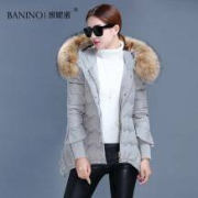 班妮诺 大码yrf羽绒服潮女短款大毛领外套