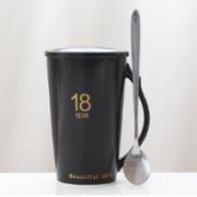 限地区：承文阁 陶瓷杯马克杯 带盖带勺高杯亚黑C-B116