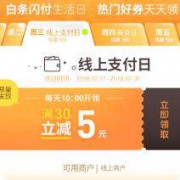 优惠券：京东白条闪付 线上商户 满30-5元券