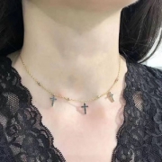 SWAROVSKI 施华洛世奇 女士plating 迷你十字架灰色金色短项链 5395809