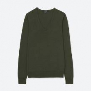 UNIQLO 优衣库 408710 女士V领针织衫 深绿色