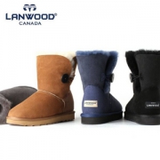 加拿大Lanwood 澳洲美利奴羊皮毛一体 女款一粒扣中筒雪地靴 多色