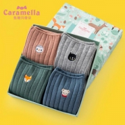 CARAMELLA 女士秋冬中筒纯棉袜 4双礼盒装
