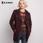 KAMA卡玛 女士中长款修身呢大衣