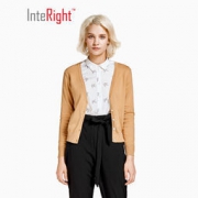 INTERIGHT 女式 深V领 长袖针织开衫 驼色 M *2件 89元（2件5折）