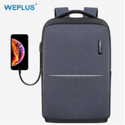 外置usb+防水+分层收纳+可放笔记本：唯加 男士双肩包