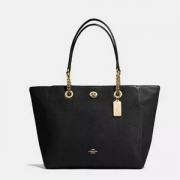 Coach 蔻驰 Turnlock 女士中号真皮抛光粒面旋锁托特包