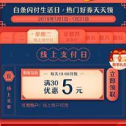 优惠券：京东 白条闪付 线上商户 满30-5元券