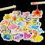 悠乐园 木质钓鱼玩具 20条鱼+鱼竿 袋装 3款可选