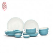 京造 JZCJ-02 北欧简约餐具套装 釉下彩 18头（蓝）赠中号密实袋30只