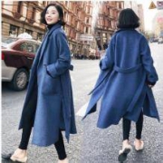 薇漫蕾 女中长款复古毛呢外套大衣