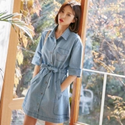 韩都衣舍 女士牛仔蝴蝶结连衣裙