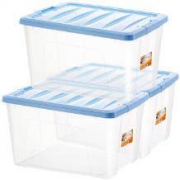 20日0点： JEKO&JEKO 塑料透明收纳箱 56L 3只装 蓝色 +凑单品