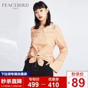 PEACEBIRD 太平鸟 AWCD81647 一字肩格子衬衫