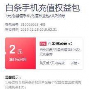 优惠券：京东 白条话费/流量 充值 满19-2元券*2张