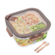 佐昌 玻璃饭盒 410ml+小麦秸秆叉勺 6.8元包邮（11.8-5）