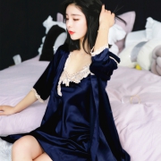 夏季冰丝性感吊带睡裙睡袍两件套 券后￥34.9