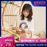 ￥69 速品2019新款夏季港风白色短袖t恤女ins潮薄卡通印花纯棉宽松体恤