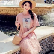 韩都衣舍 2019新款网纱印花蛋糕裙连衣裙 多色