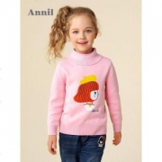 Annil 安奈儿 童装 女童长袖高翻领针织衫