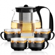 金熊 1250ML耐热玻璃茶壶茶具飘逸壶五件套装(一壶四杯) T914 *11件 216.9元（合19.72元/件）