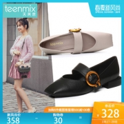 天美意2018春秋季新款女鞋商场同款牛皮方跟玛丽珍单鞋AQ761AQ8  券后338元