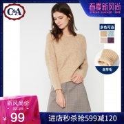 C＆A女式圆领套头宽松慵懒风毛衣 冬新款长袖针织罩衫CA200211449 89元