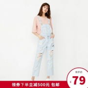 绫致时装 ONLY 19春季新品 女士时尚纯棉九分休闲背带牛仔裤 多款