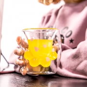 网红粉色猫爪杯水杯子双层玻璃