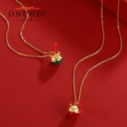Onchic 小心诗 福运猪猪 925银镀18K金 储钱罐项链