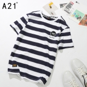 A21男装夏季2019黑白短袖条纹t恤男圆领半袖t恤男条纹衣服男潮流 79元
