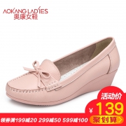 奥康女鞋 秋季新品蝴蝶结坡跟豆豆鞋护士鞋舒适日常鞋女单鞋 119元