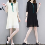 2019雪纺连衣裙夏韩版宽松中长款大码法式复古A字百褶遮肚仙女裙