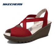 Skechers斯凯奇女鞋新款时尚凉鞋 休闲坡跟鱼嘴高跟鞋 41050