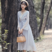 中国风刺绣V领汉服改良连衣裙超仙 券后￥87