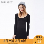 Forever21女装长袖连衣裙时尚气质修身型纯色低领长袖连衣裙女 22元