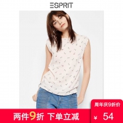 ESPRIT女夏简约舒适素雅清新图案无袖圆领衬衫女-028EE1F038 59元