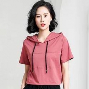 轻浅 连帽短袖 女式休闲运动上衣