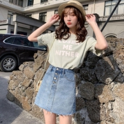 ins超火的a字牛仔短裙女2019春夏季新款高腰韩版复古包臀半身裙子