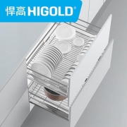 悍高（HIGOLD） 304不锈钢双层实心厨柜碗碟拉篮 600mm
