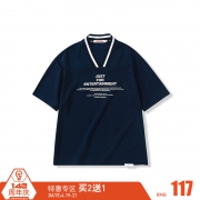 THETHING设计潮牌男士夏季TEE 棒球领字母印花V领日式短袖T恤 114元