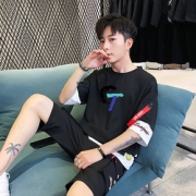 短袖t恤男港风夏季中袖上衣服五分袖七分袖宽松韩版潮流半袖潮牌3
